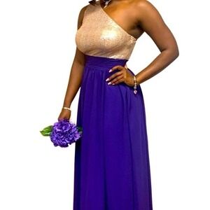 JJ's House One Shoulder Sequin Bodice Evening‎ Dress Purple